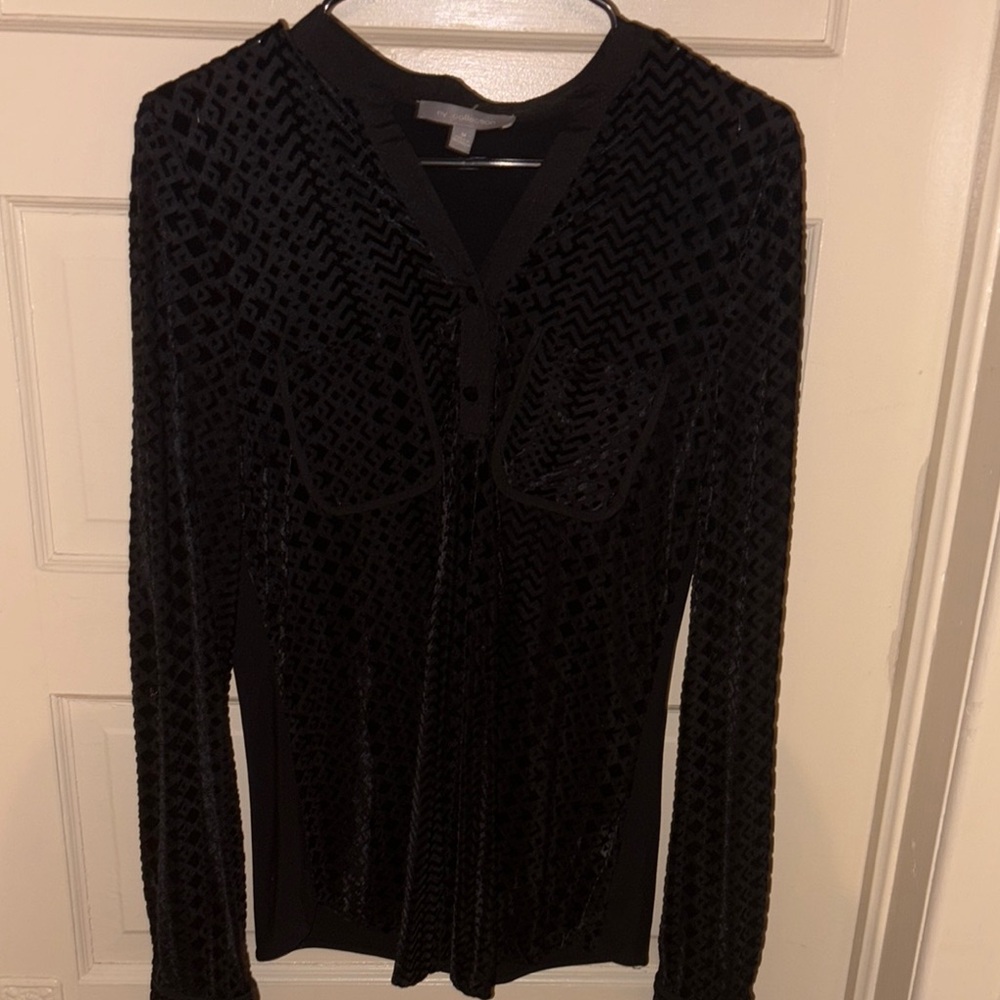 Black Textured Long Sleeve Top